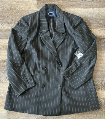 Scoop Oversized Double Breasted Blazer Pin Stripe Charcoal Heather Womens XL
