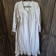 Adonna Nightgown Womens M Blue White Floral Lace Long Sleeve Sleep Dress Flannel