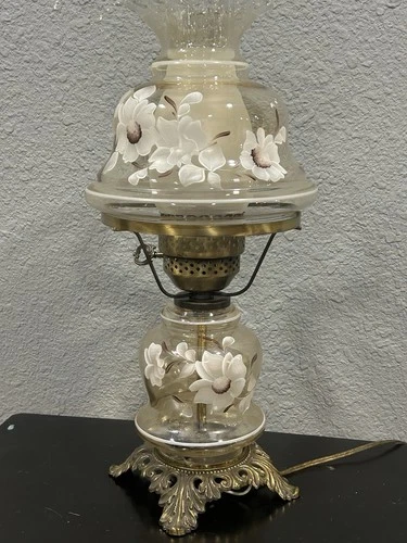 Vintage Clear Clear Glass Hand Painted 3 Settings Gone With The Wind Table Lamp