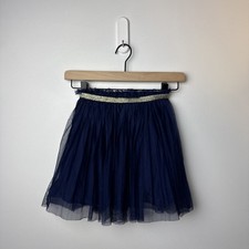 Hanna Andersson Navy Blue Tulle Ruffle Skirt w/ Gold Glitter Waistband - US 3T