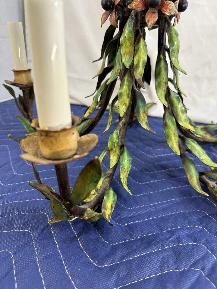 Винтажная 5-светлая металлическая подвесная люстра с французской росписью цветочный розовый зеленый - Изображение 3 из 4