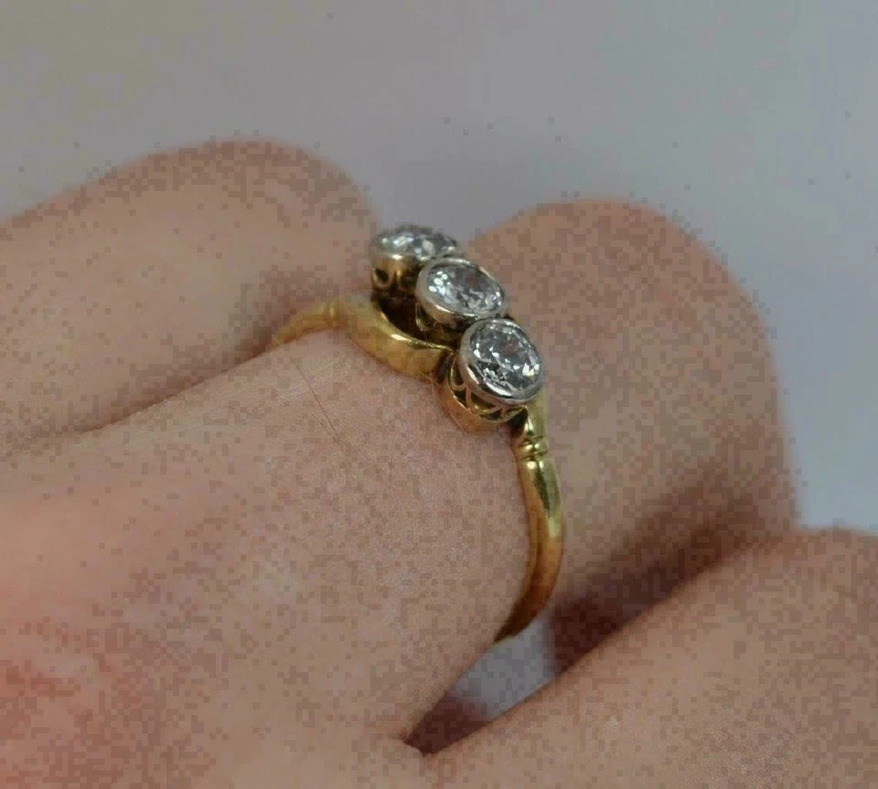 Lab Created 1.50 Cttw Round Diamond Three Stone Ring 14K Yellow Gold Plated 925 - Image 3 of 4