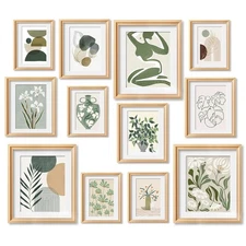 12 Pcs Sage Green Eclectic Wall Art Prints Decor -Abstract Herbaceous Flowers P