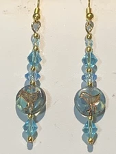 *NEW LISTING*SALE* BEAUTIFUL CZECH TURQUOISE CRYSTAL SANDPIPER EARRINGS-NEW