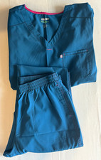 Scrubstar Women's Blue Medical Scrub Set Solid Polyester V-Neck Top Lg Pants Lg