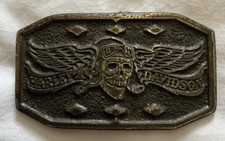 USA made 1970s vintage HARLEY DAVIDSON belt buckle SKULL motorcycle BRASS