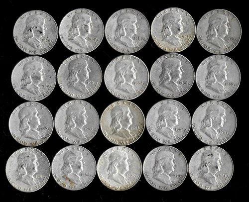 Franklin Half Dollar Roll (20 Coins)  90% Silver (1950-63) Lot D68