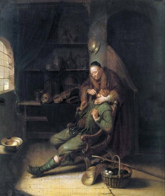Circle of Gerard Dou ''Dentist at Work'' darkness historical Blue Artwork Quality