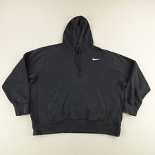 Nike Hoodie Men Large Black Club Fleece Pullover Sweatshirt Sweater White Swoosh