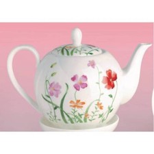 Teekanne LOTTA BLUMEN für 1000ml weiß bunt Bone China Porzellan Tea Logic