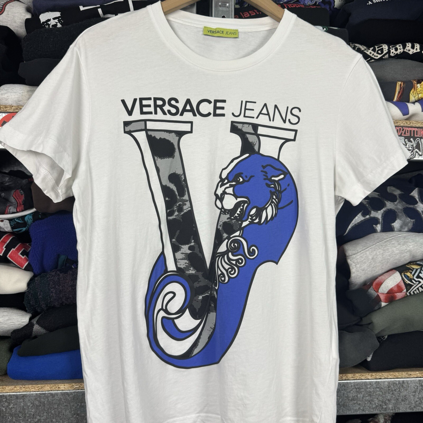 VERSACE JEANS TIGER VJ BIG LOGO COTTON WHITE T-SHIRT SIZE MEDIUM image 2