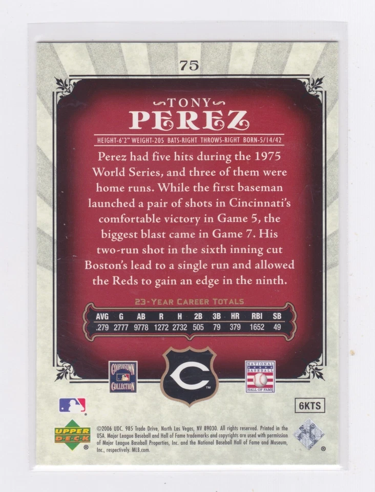 2006 Upper Deck SP Legendary Cuts - Tony Perez #75 - NM - Image 2 of 2
