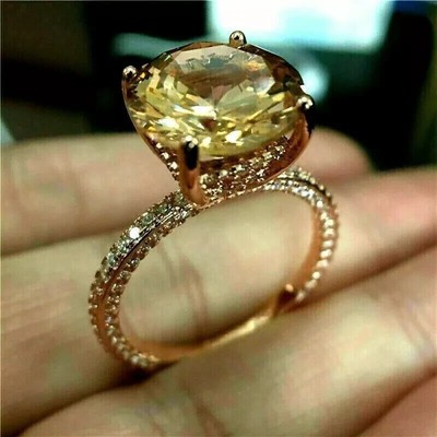 14K Rose Gold Plated 3Ct Round Lab Created Citrine Diamond Women's Wedding Ring