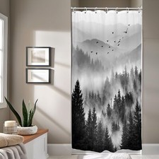 Stall Half Small Rv Shower Curtain 36Wx72H Inch Black and White Mountain Sing...