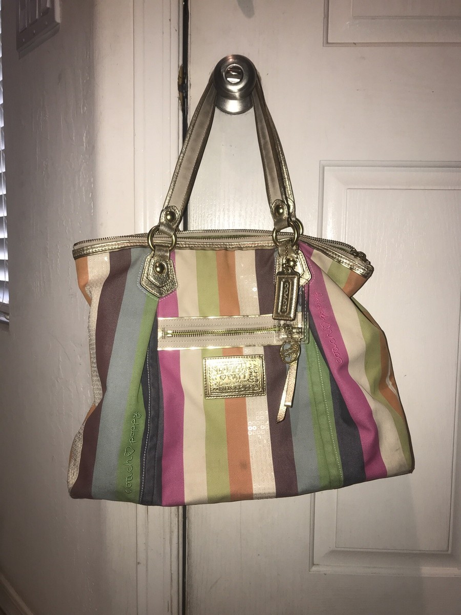 バッグ COACH POPPY Legacy archive Shoulder Bag Coach Poppy Legacy Glam Stripe Multicolor Strip Tote Shoulder Bag
