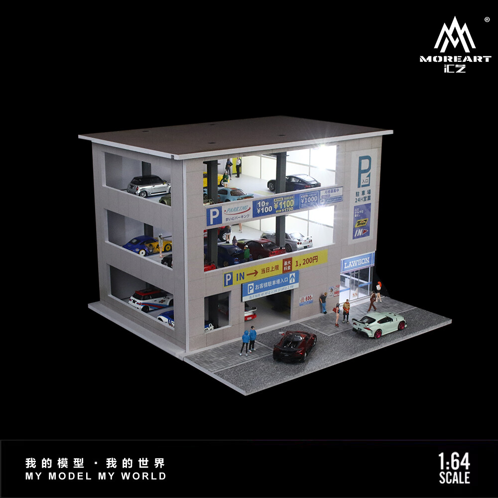 Diorama 1:64 Car Garage Model LED Lighting Japanese Car Parking