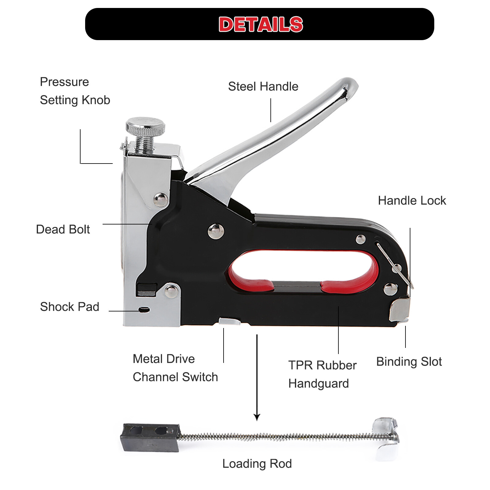 3 in 1 Manual Brad Nailer Power Adjustment Stapler Gun w/ Remover