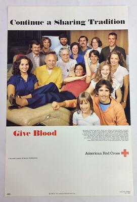 Vintage American Red Cross Poster Continue a Sharing Tradition Give Blood 1980