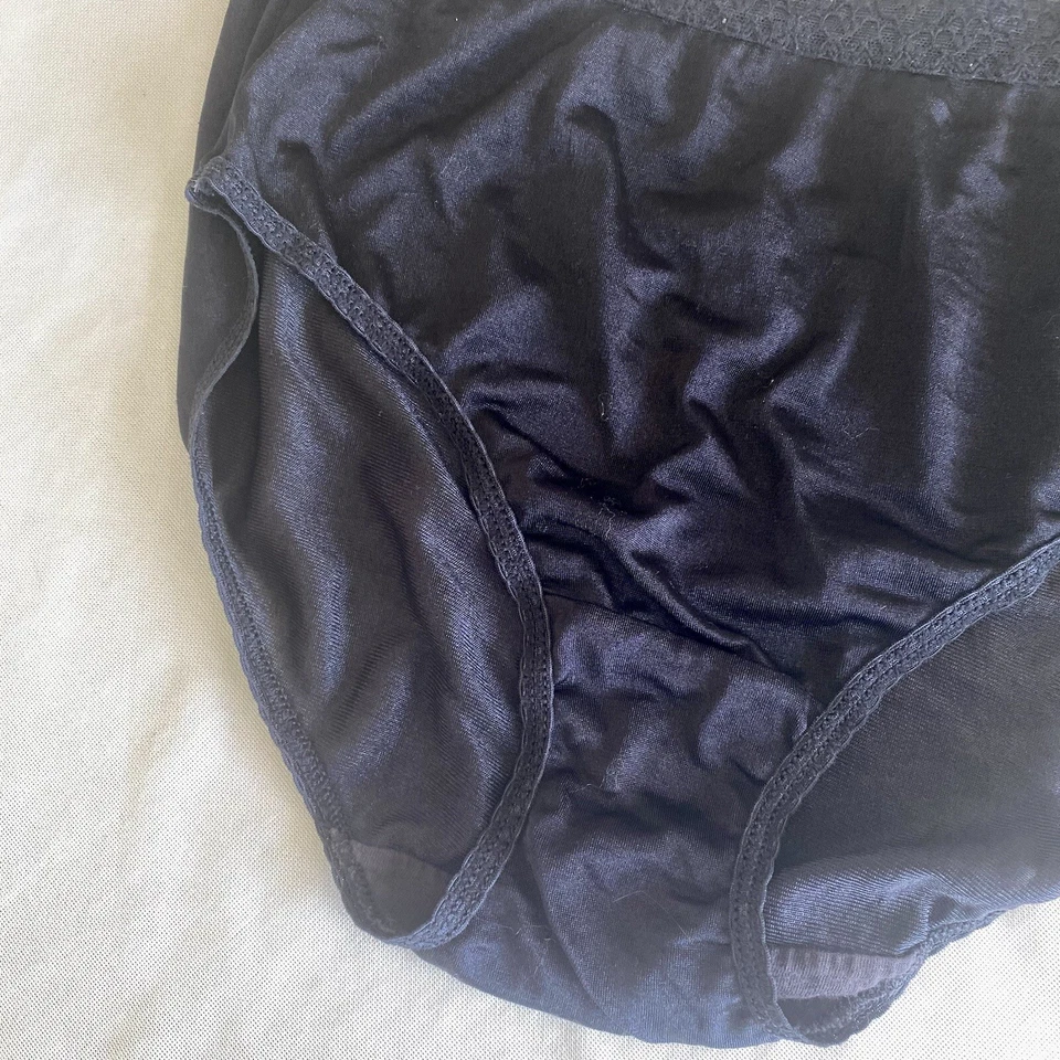 Bragas vintage Fruit of the Loom corte alto 7 100 % nailon negras años 90 ribete de encaje Foto 3 de 4