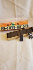 Halsam Vintage Wooden 28-Piece Dominoes Set with Original Box Made in USA