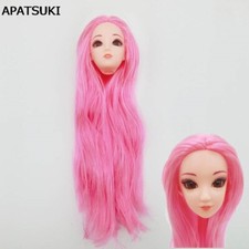 Doll Head with Pink Straight Long Hair DIY Accessories Heads For 1/6 BJD Doll