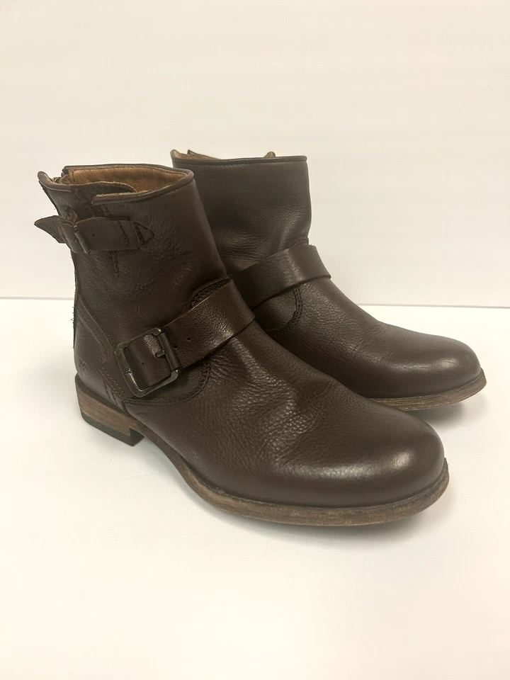Frye Ankle Boots Women 5.5 Brown Leather Tyler Engineer Moto Zip Up Buckle Biker - Image 2 of 4