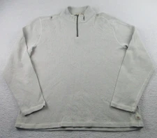 Agave Denim Sweater Mens Size XL Wave Train White Ribbed 1/4 Zip Mock Neck Lux