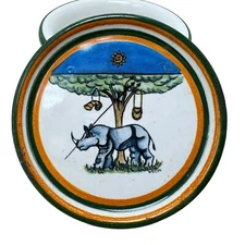 Vtg Contrade Siena Italy Selva Rhino Oak Tree Hunting Green Orange Trinket Dish