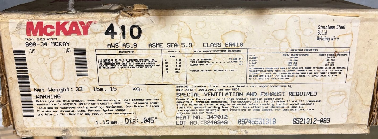 MCKAY Stainless 410 Stainless Welding Wire .045 33# Overstock | eBay