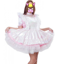 Sissy maid satin dress Lockable cosplay costume Tailor-madefu