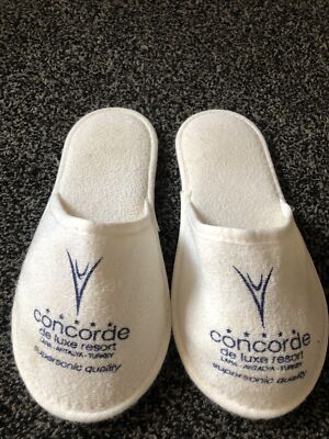 SELTENE CONCORDE De Luxe Resort Badeschuhe Flannelett weiß Größe 6/7 gebraucht