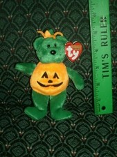 Ty Halloweenie Beanies  TRICKY  Bear Pumpkin  5"  MWMT  VERY RARE  2004