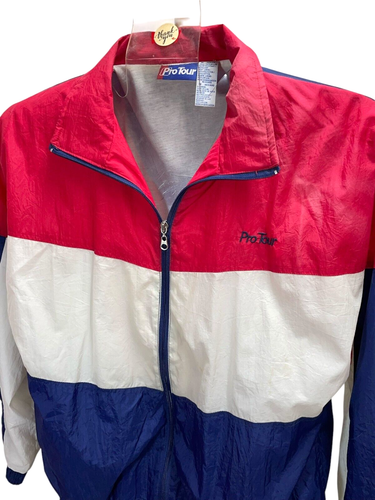 VTG 80's Pro Tour Red-White-Blue Colorblock American track jacket windbreaker M - Picture 2 of 9