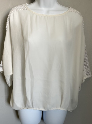 KADENCE Blouse Top Short Sleeve Womens Small White Loose Fitting Sheer Shirt