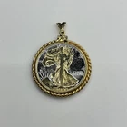Custom 1942 Walking Liberty Coin Gold Plated Rope Bezel Sterling Silver Pendant