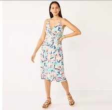 Nine West Women's Strappy Wrap Midi DressPlumeria Teal Print Stretch Midi Sz M