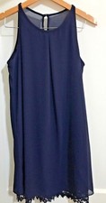 BY AND BY DRESS SIZE Large Womens Navy Shift Loose Fit Lined Fringe Sleeveless