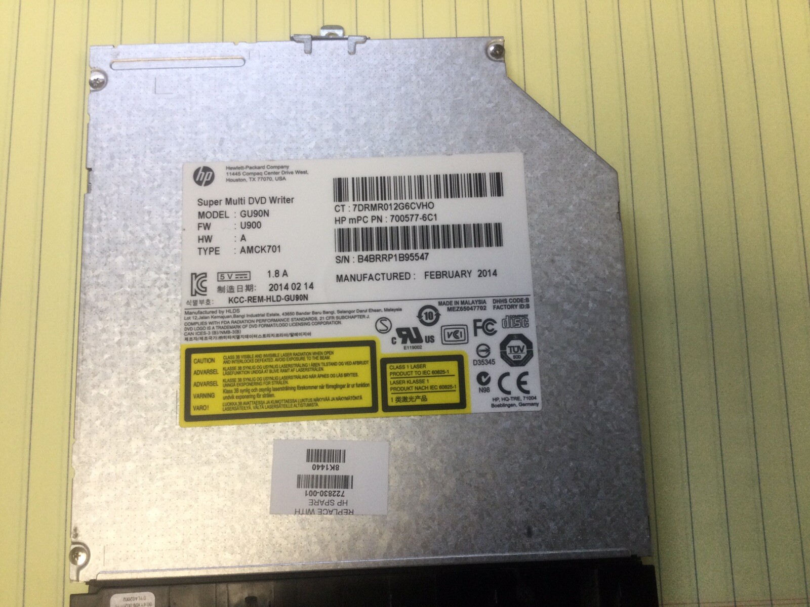 HP ProBook 450G1 Super Multi DVDRW Writer Drive GU90N 7005776C1 W