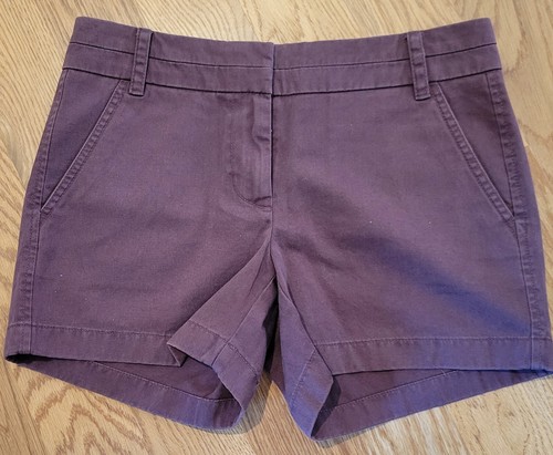 NWT J. Crew 4" Chino Pockets 100% Cotton Shorts in Aubergine Purple Size 0