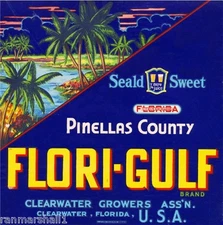 Clearwater Florida Flori-Gulf Orange Citrus Fruit Crate Label Art Print