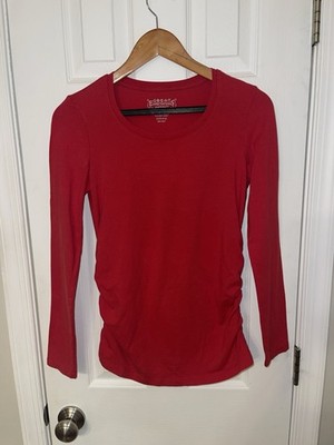 Great Expectations Maternity Ruched Long Sleeve Top Red Stretch Size S/CH (4-6)