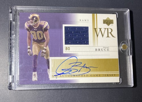2001 Upper Deck UD Autographed Game Worn Jersey Isaac Bruce On Card Auto Patch