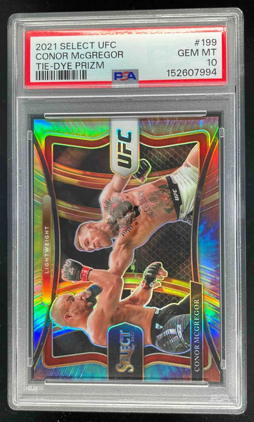 2021 Select UFC Tie Dye Prizms #199 Conor McGregor Premier Level /25 PSA 10