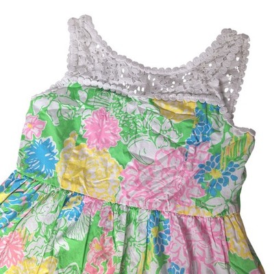 Lilly Pulitzer Girl 14 Reagan Floral Dress White Crochet Lace Yoke Preppy Beach