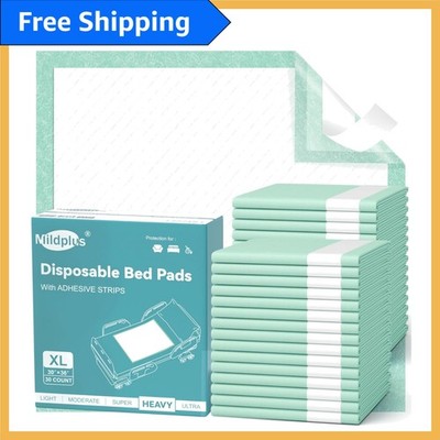 30''X36'' Extra Large Disposable Bed Pads   10 Count with Adhesive Strips