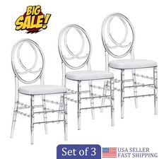 3-Pack Clear Acrylic Chiavari Dining Chairs with Cushions for Weddings & Party