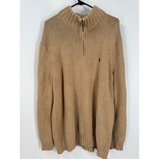 Polo By Ralph Lauren Camel 1/4 Zip Knit Sweater XLT Tall Cotton Pony Logo