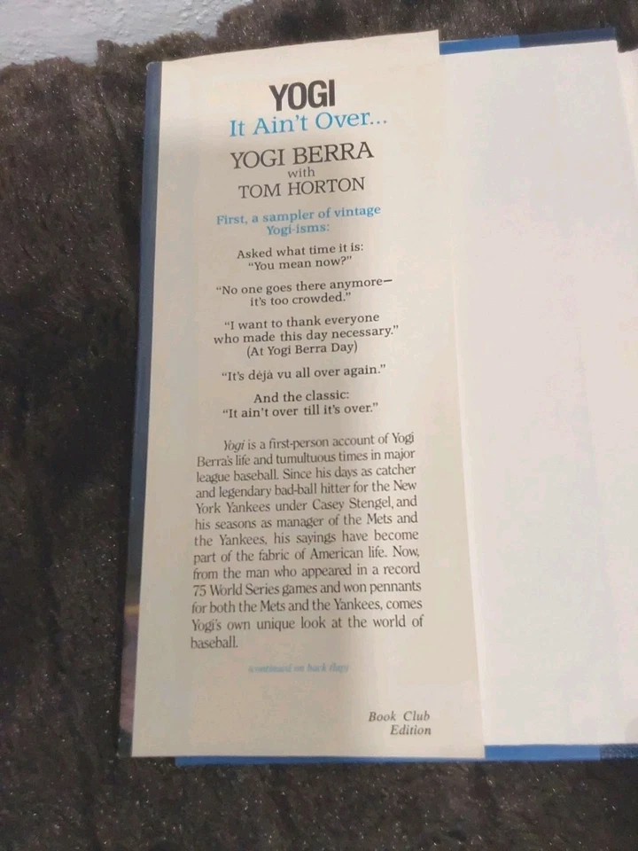 Книга клуб издание YOGI BERRA NEW YORK YANKEES IT AINT более 1989 в твердом переплете - Изображение 3 из 3