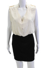 Alice + Olivia Womens Sheath Dress Beige V Neck Sleeveless Size S Tall