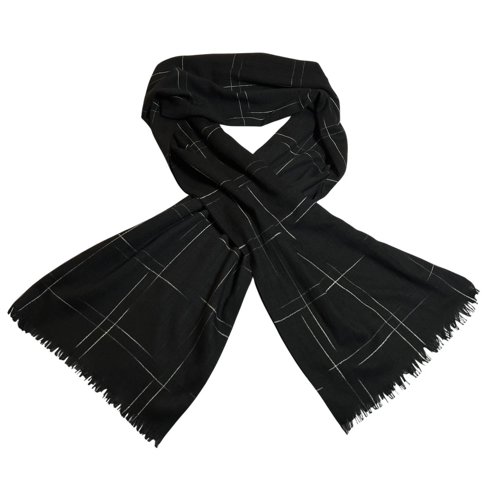 Women's Windowpane Scarf with Raw Hem Preppy Lightweight Minimalist Modest